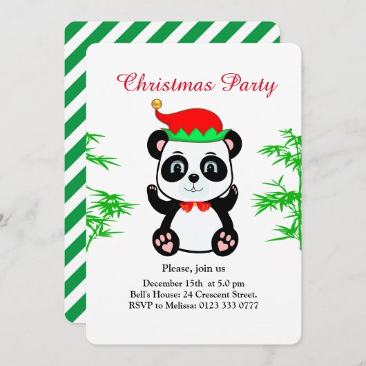 Weihnachts-Panda-Bärenelf auf der Weißen Party Ein Einladung (Vorne/Hinten)