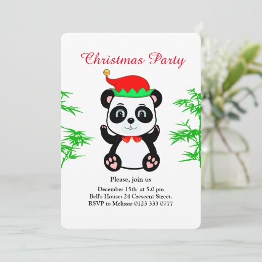 Weihnachts-Panda-Bärenelf auf der Weißen Party Ein Einladung (Stehend Vorderseite)