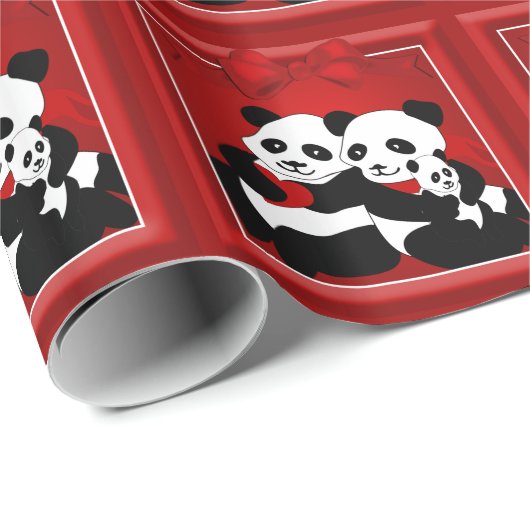 Weihnachts-Panda-Bärenfamilie mit Baby Geschenkpapier (Rolleneckpunkt)