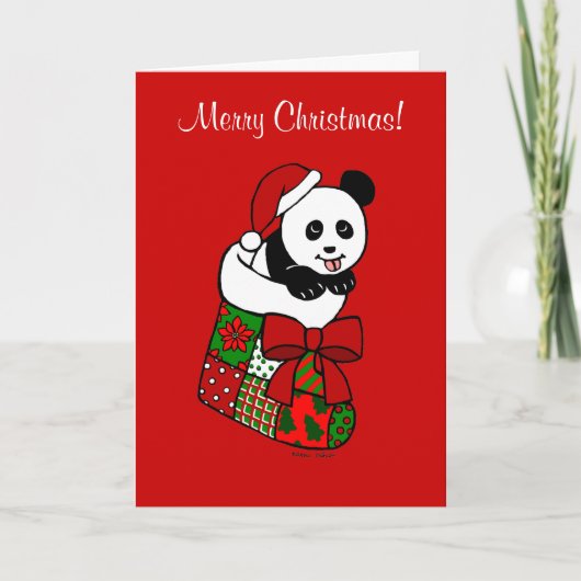 Weihnachts-Panda-Cartoon-Strumpf Feiertagskarte (Vorderseite)