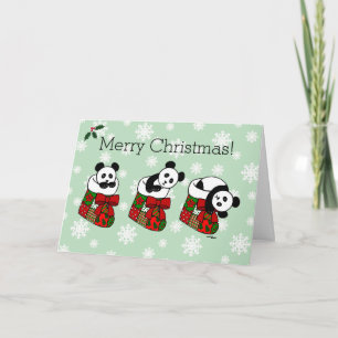 Weihnachts-Panda-Cartoon-Strumpf Snowflake Feiertagskarte