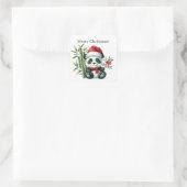 Weihnachts-Panda hinzufügen Text Quadratischer Aufkleber (Tasche)
