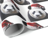 Weihnachts-Panda mit Weihnachtsmannmütze Geschenkpapier (Rolleneckpunkt)