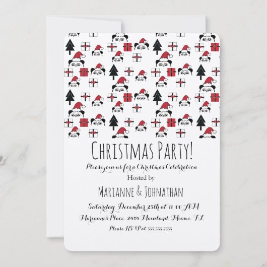 Weihnachts-Panda präsentiert Urlaubspflanzen Einladung (Vorderseite)