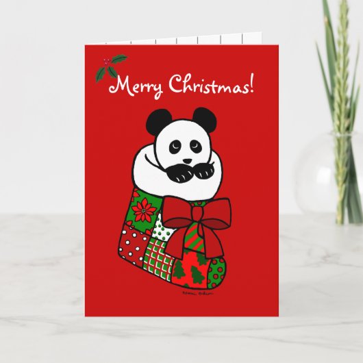 Weihnachts-Panda-Strumpf Feiertagskarte (Vorderseite)