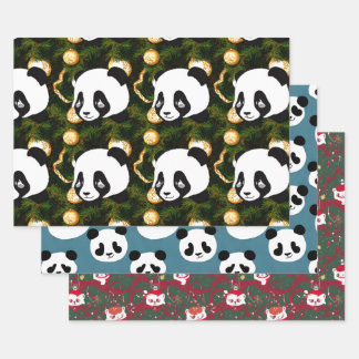 Weihnachts-Panda und Bär Geschenkpapier Set