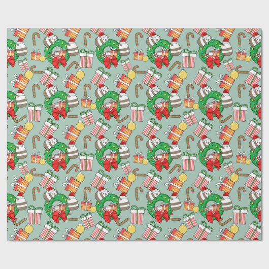 Weihnachts-Pandas-Muster-Umschlagpapier Geschenkpapier (Flach)