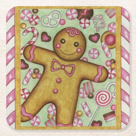 Weihnachts-Papier-Unterlagen mit Gingerbread Boy Rechteckiger Pappuntersetzer (Vorderseite)