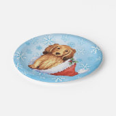 Weihnachts-Papierplatte für langhaarige Dackel Pappteller (Schrägansicht)