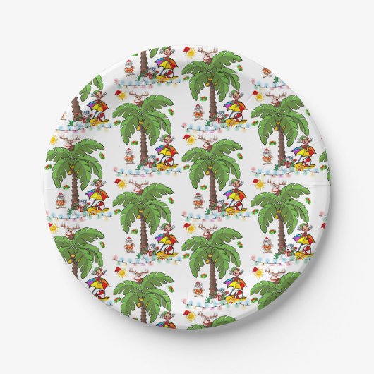 Weihnachts-Papierteller, Santa Claus Beach Bum Pappteller (Vorderseite)