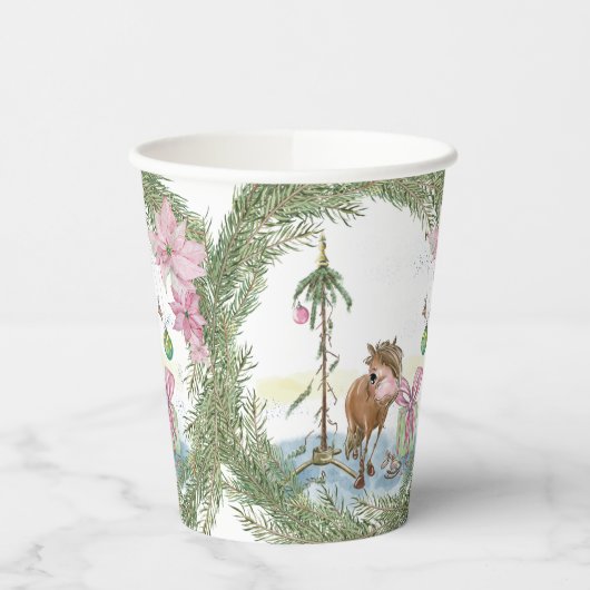 Weihnachts Pappbecher mit Pony, Tischgeschirr (Links)