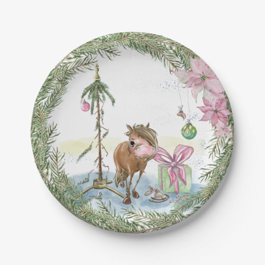 Weihnachts-Pappteller mit süssem Pony Pappteller (Vorderseite)