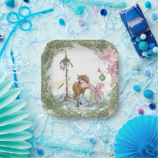 Weihnachts-Pappteller mit süssem Ponybild Pappteller (Party)