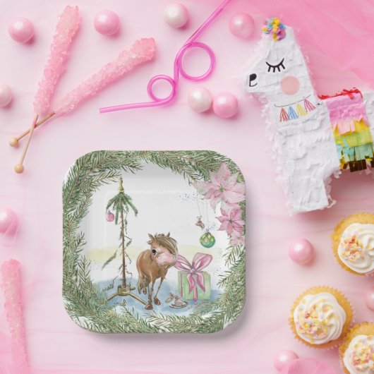 Weihnachts-Pappteller mit süssem Ponybild Pappteller (Party)