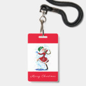 Weihnachts Party Abzeichen Snowman und Girl Dance Ausweis (Rückseite mit Lanyard)