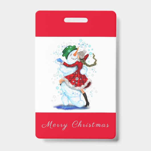 Weihnachts Party Abzeichen Snowman und Girl Dance Ausweis (Vorderseite)