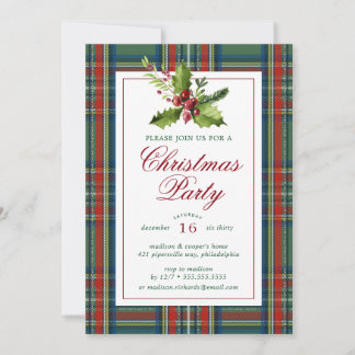 Weihnachts-Party | Aquarellfarbe Kariert Einladung