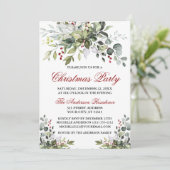 Weihnachts-Party Aquarellgrün Rote Berries Einladung (Stehend Vorderseite)