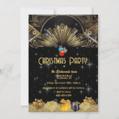 Weihnachts Party Art Deco Gold Schwarz Einladung (Vorderseite)