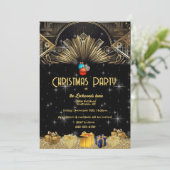 Weihnachts Party Art Deco Gold Schwarz Einladung (Stehend Vorderseite)
