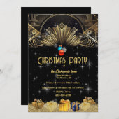 Weihnachts Party Art Deco Gold Schwarz Einladung (Vorne/Hinten)