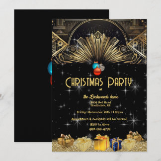 Weihnachts Party Art Deco Gold Schwarz Einladung