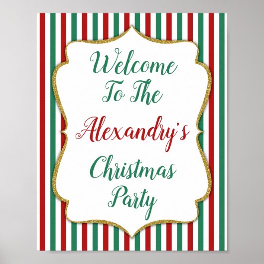 Weihnachts-Party Begrüßung Grün Rotes Gold Poster (Vorne)