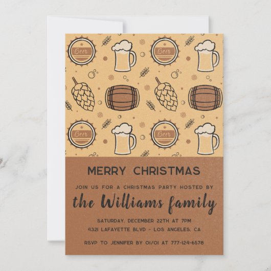 Weihnachts Party Bier Drinks Rustikal Einladung (Vorderseite)