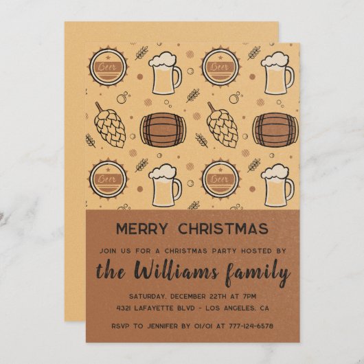 Weihnachts Party Bier Drinks Rustikal Einladung (Vorne/Hinten)