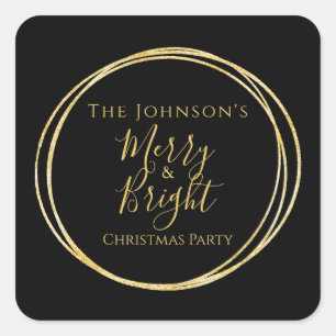 Weihnachts-Party Black Gold Merry und Helle Quadratischer Aufkleber
