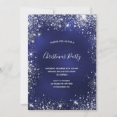 Weihnachts Party Blau silber Glitzer funkeln Einladung (Vorderseite)