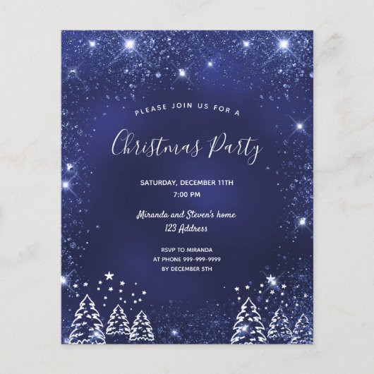 Weihnachts-Party-Blue-Glitzer-Aufforderung (Vorderseite)