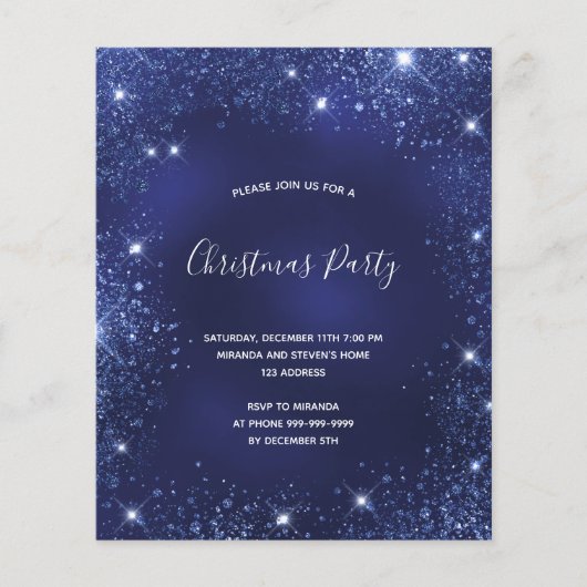 Weihnachts-Party-Blue-Glitzer-Aufforderung (Vorderseite)