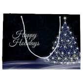 Weihnachts Party Blue Shiny Tree Winter Navy Rusti Große Geschenktüte (Rückseite)