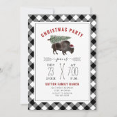 Weihnachts-Party Buffalo Bison Tree Santa Kariert Einladung (Vorderseite)