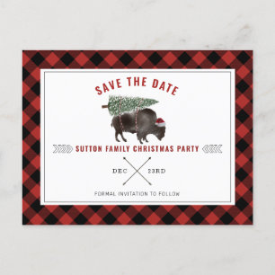 Weihnachts Party Buffalo Rot Save the Date Kariert Feiertagspostkarte