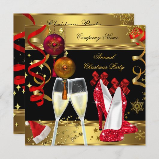 Weihnachts-Party Champagner Heelse Einladung (Vorne/Hinten)