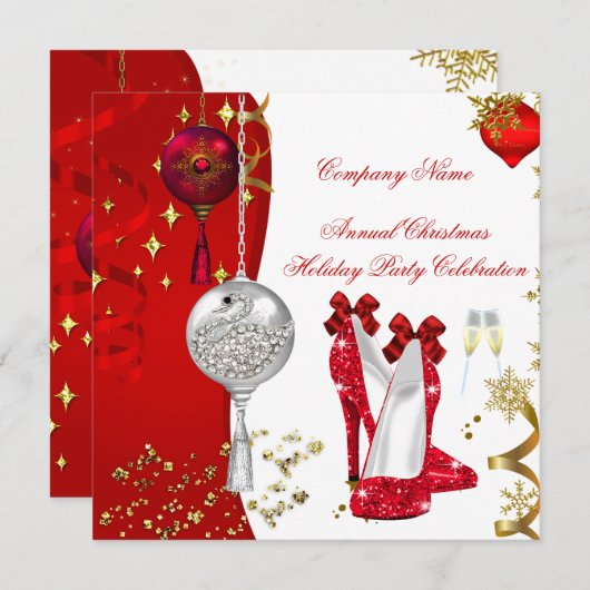 Weihnachts-Party Champagner Heelse Einladung (Vorne/Hinten)