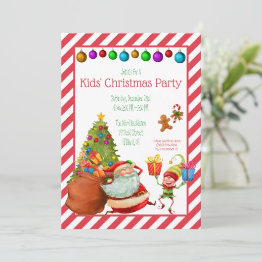 Weihnachts-Party der Kinder, Santa, Elf Party Einladung (Stehend Vorderseite)