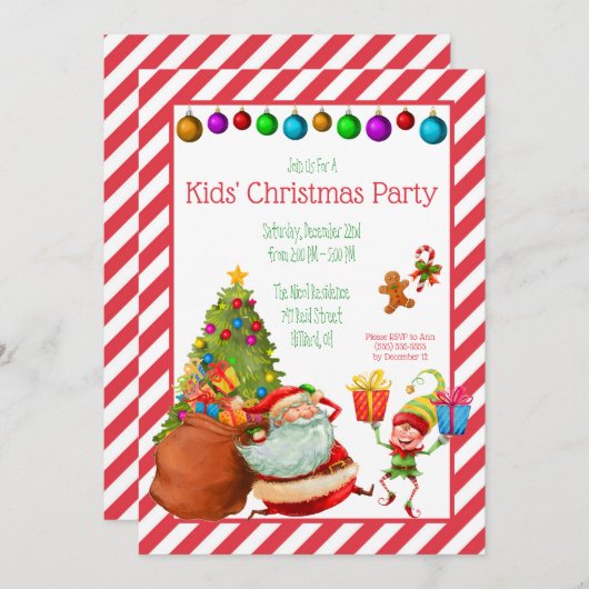 Weihnachts-Party der Kinder, Santa, Elf Party Einladung (Vorne/Hinten)