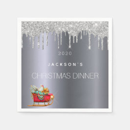 Weihnachts-Party-Dinner Silber Glitzer Schlittenna Serviette