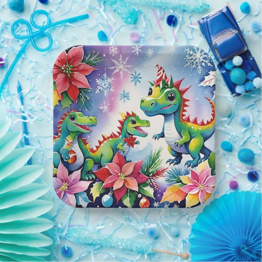 Weihnachts-Party Dinosaurier Pappteller (Party)