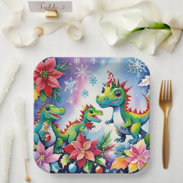 Weihnachts-Party Dinosaurier Pappteller