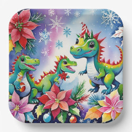 Weihnachts-Party Dinosaurier Pappteller