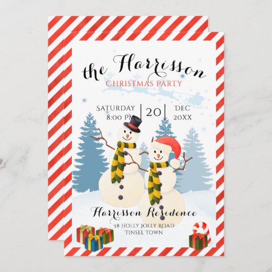 Weihnachts-Party einladen mit Schneemann Einladung (Vorne/Hinten)