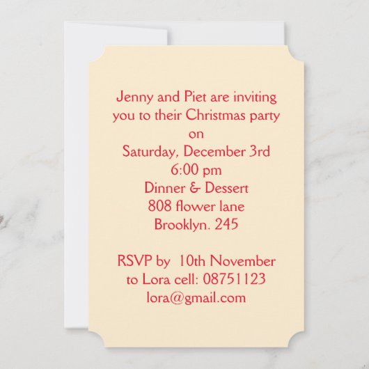 Weihnachts-Party Einladung (Rückseite)