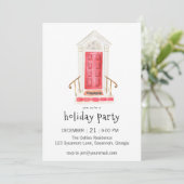 Weihnachts-Party Einladung an der Roten Tür (Stehend Vorderseite)