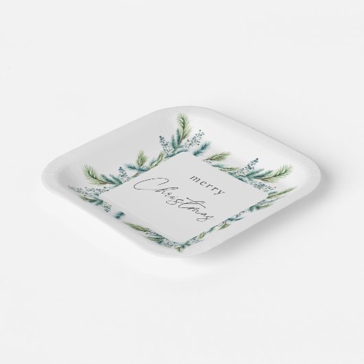 Weihnachts-Party Einladung Boho Spruce und Fir Pappteller (Gewinkelt)