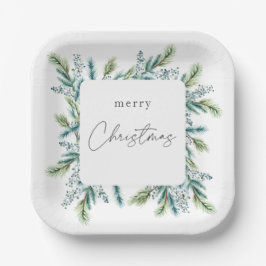 Weihnachts-Party Einladung Boho Spruce und Fir Pappteller