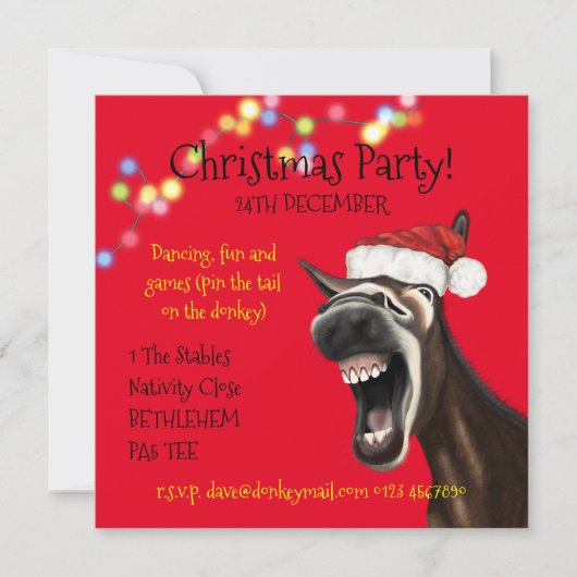 Weihnachts-Party Einladung, Crazy Donkey Einladung (Vorderseite)